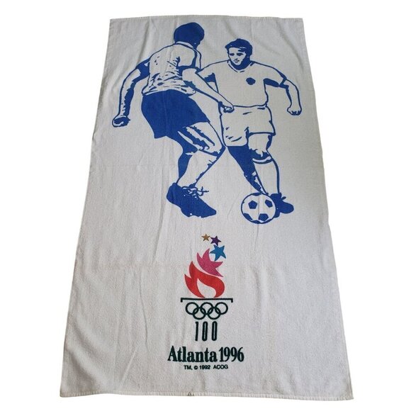 Vintage Atlanta Olympics Beach Towel 1996 Soccer Cannon 100% Cotton - Picture 1 of 11